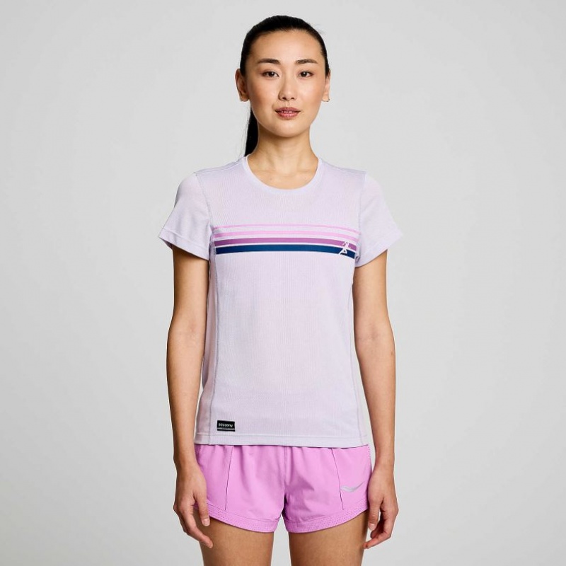 Purple Women's Saucony Stopwatch Graphic Short Sleeve T-Shirt | SINGAPORE-BHXOS