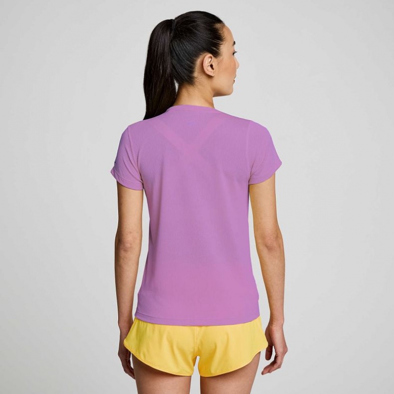 Purple Women's Saucony Stopwatch Short Sleeve T-Shirt | SINGAPORE-YVDTZ