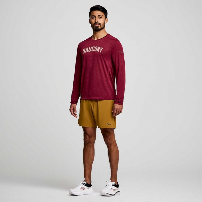 Red Men's Saucony Stopwatch Graphic Long Sleeve T-Shirt | SG-OWDCK