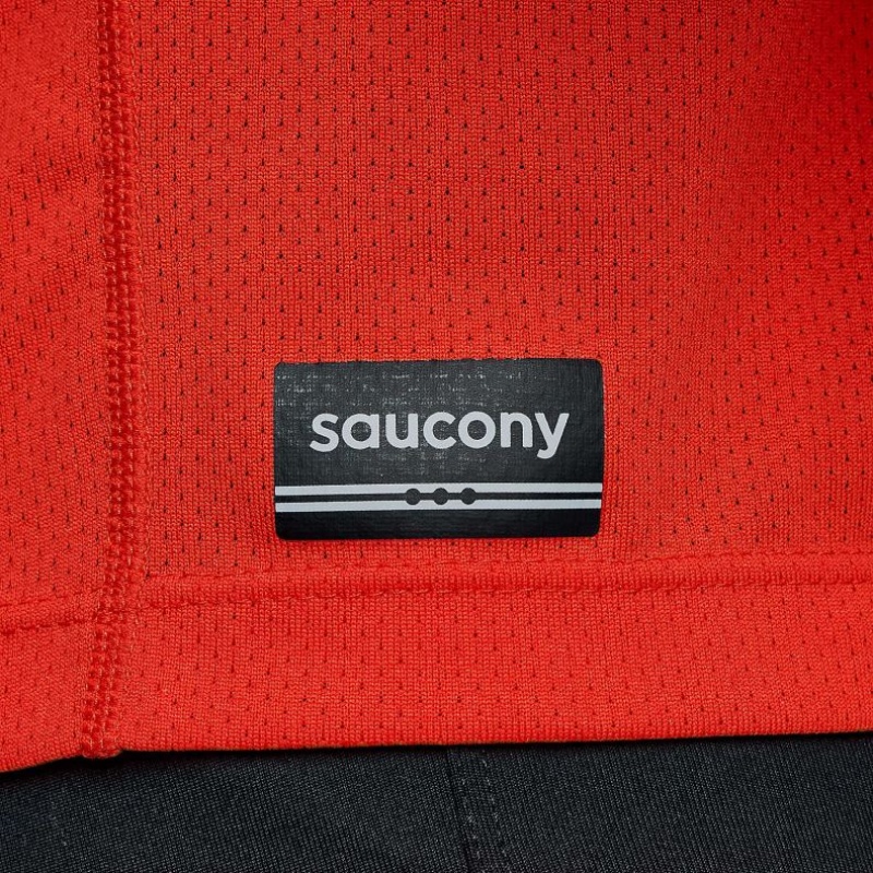 Red Men's Saucony Stopwatch Long Sleeve T-Shirt | SG-DNLSH