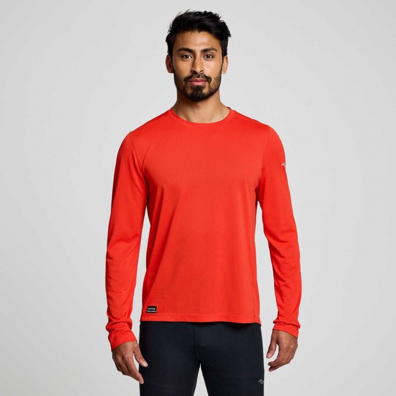 Red Men\'s Saucony Stopwatch Long Sleeve T-Shirt | SG-DNLSH