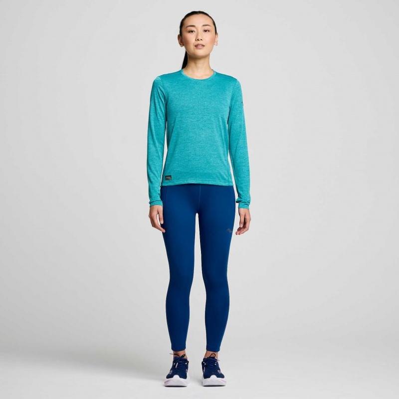 Turquoise Women's Saucony Stopwatch Long Sleeve T-Shirt | SG-MGCOZ