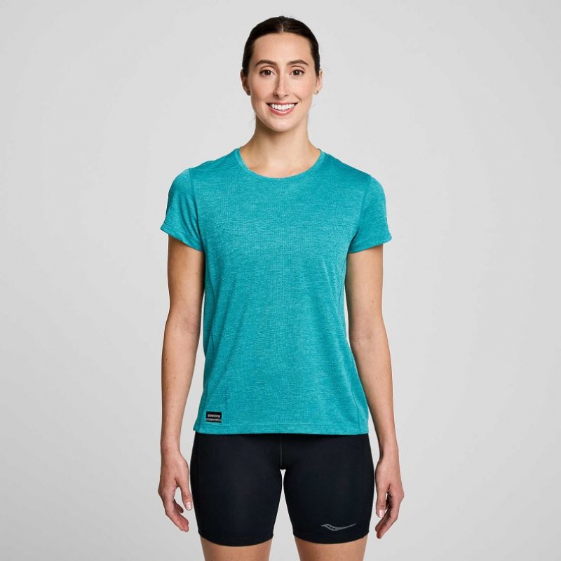 Turquoise Women\'s Saucony Stopwatch Short Sleeve T-Shirt | SG-CBGTS