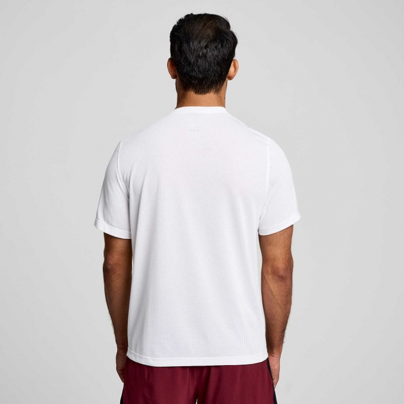 White Men's Saucony Stopwatch Graphic Short Sleeve T-Shirt | SINGAPORE-ZQRND