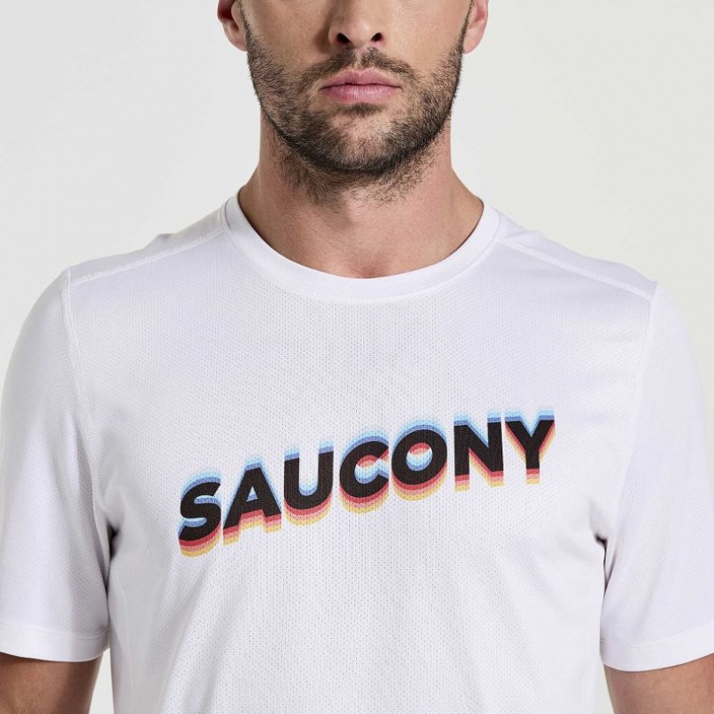 White Men's Saucony Stopwatch Graphic Short Sleeve T-Shirt | SG-MLNXZ