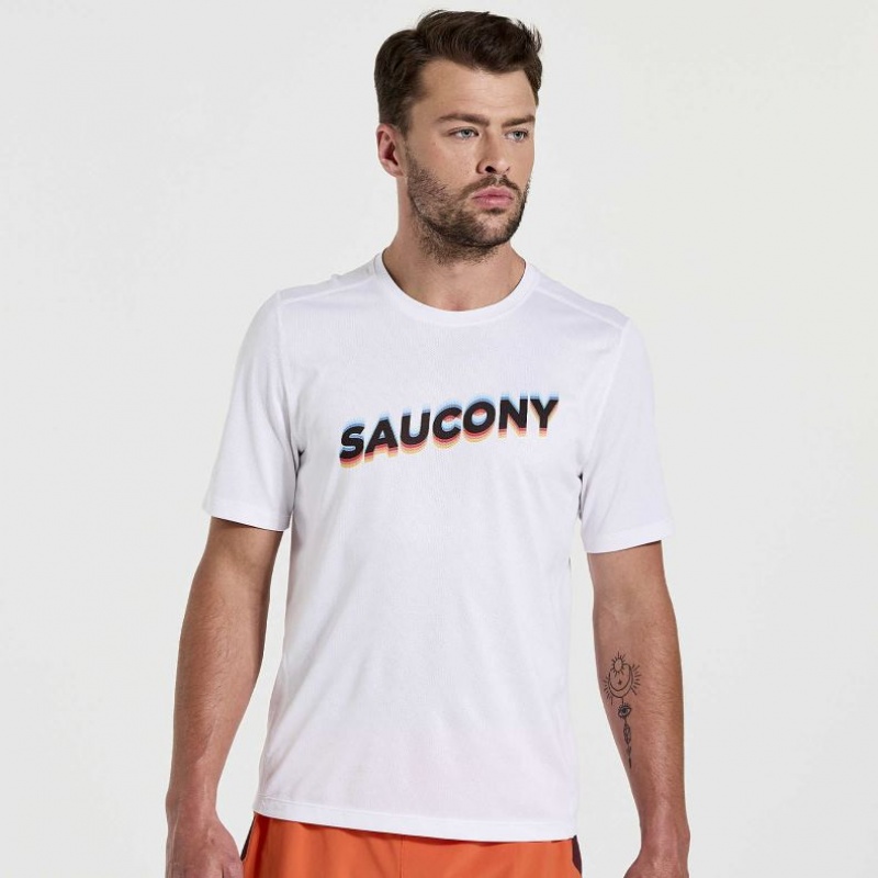 White Men\'s Saucony Stopwatch Graphic Short Sleeve T-Shirt | SG-MLNXZ