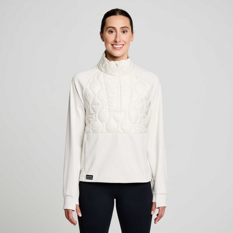 White Women\'s Saucony Solstice Oysterpuff 1/2 Zip Sweatshirt | SG-XLTEP