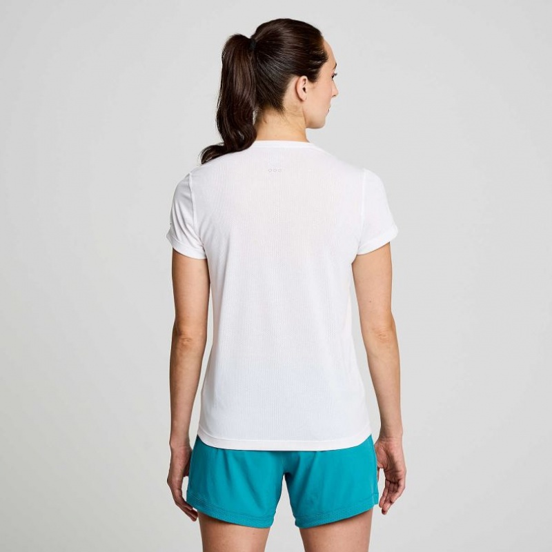 White Women's Saucony Stopwatch Graphic Short Sleeve T-Shirt | SINGAPORE-NDCWG