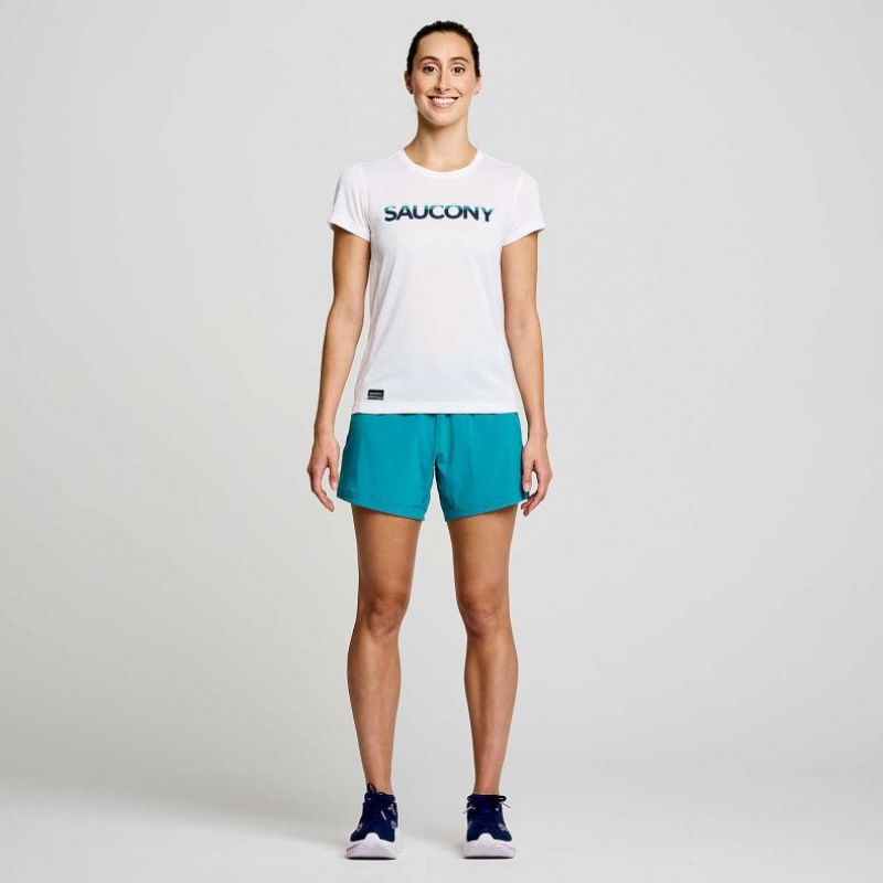 White Women's Saucony Stopwatch Graphic Short Sleeve T-Shirt | SINGAPORE-NDCWG