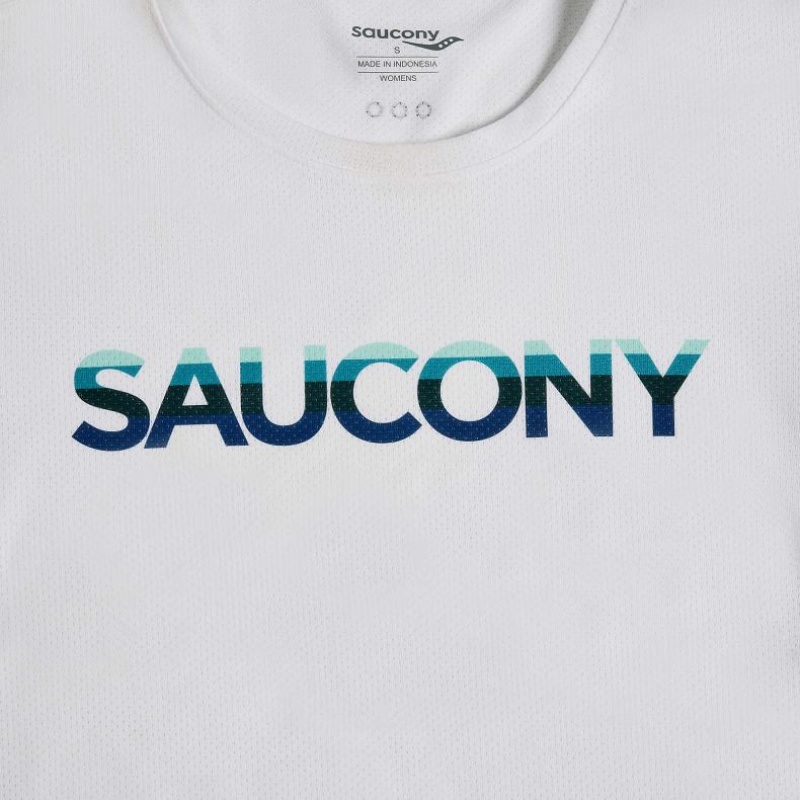 White Women's Saucony Stopwatch Graphic Short Sleeve T-Shirt | SINGAPORE-NDCWG