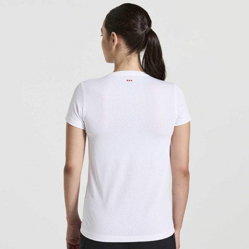 White Women's Saucony Stopwatch Graphic Short Sleeve T-Shirt | SG-GMBPF