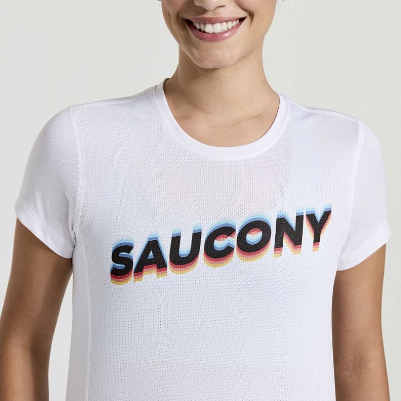 White Women's Saucony Stopwatch Graphic Short Sleeve T-Shirt | SG-GMBPF