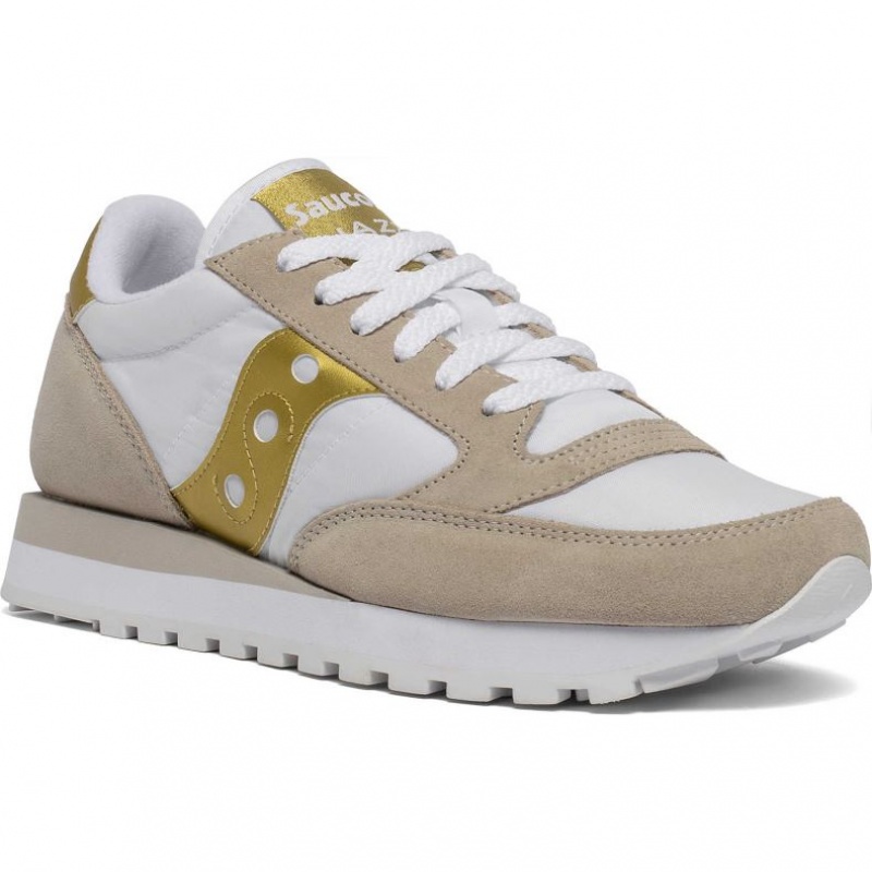 White / Beige / Gold Women's Saucony Jazz Original Sneakers | SG-FKNAH