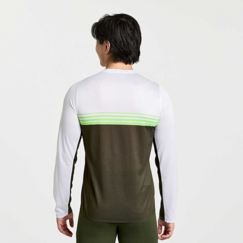 White / Black Men's Saucony Elite Long Sleeve T-Shirt | SINGAPORE-JZXRD