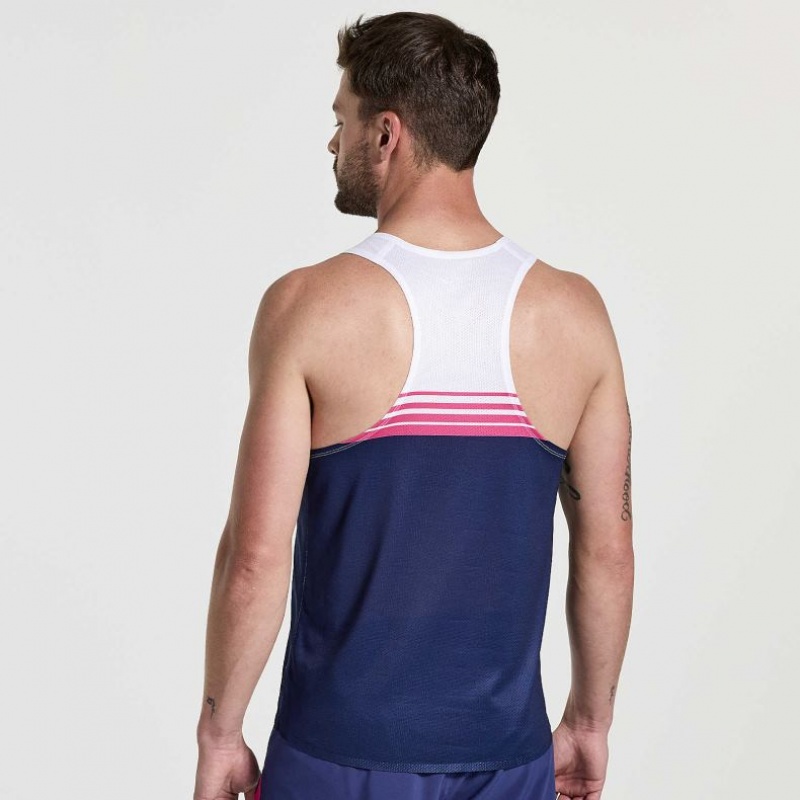 White / Navy Men's Saucony Elite Singlet | SG-IKWFL