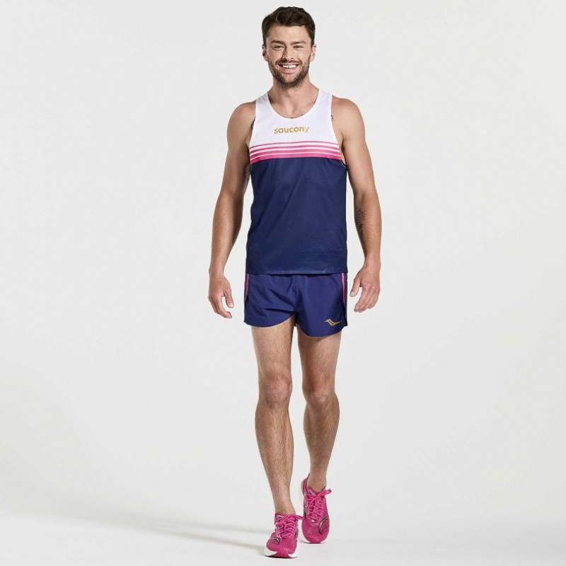 White / Navy Men's Saucony Elite Singlet | SG-IKWFL