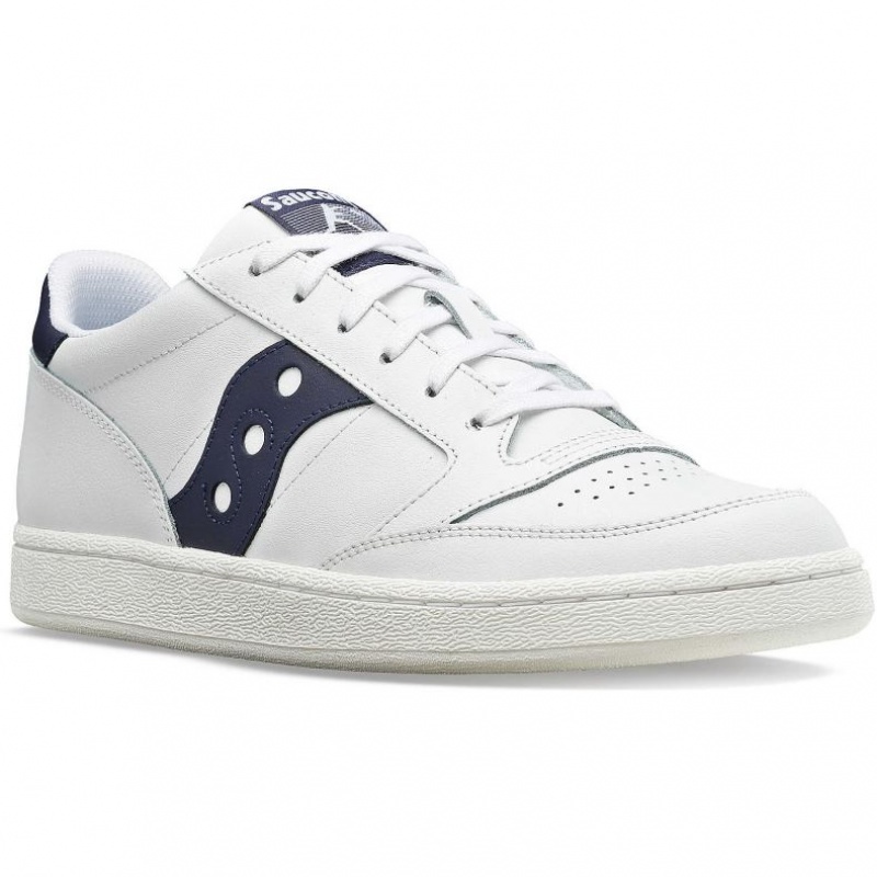 White / Navy Men's Saucony Jazz Court PU Sneakers | SINGAPORE-JPLWB