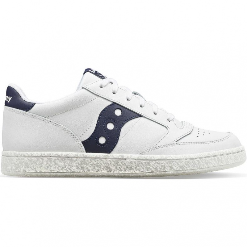 White / Navy Men\'s Saucony Jazz Court PU Sneakers | SINGAPORE-JPLWB