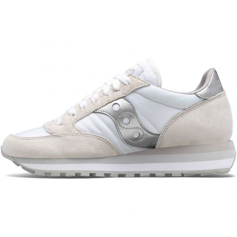 White / Silver Women's Saucony Jazz Triple Sneakers | SINGAPORE-EQBUI