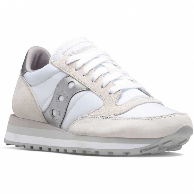 White / Silver Women's Saucony Jazz Triple Sneakers | SINGAPORE-EQBUI