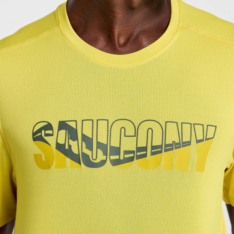 Yellow Men's Saucony Stopwatch Graphic Short Sleeve T-Shirt | SINGAPORE-UXOPG