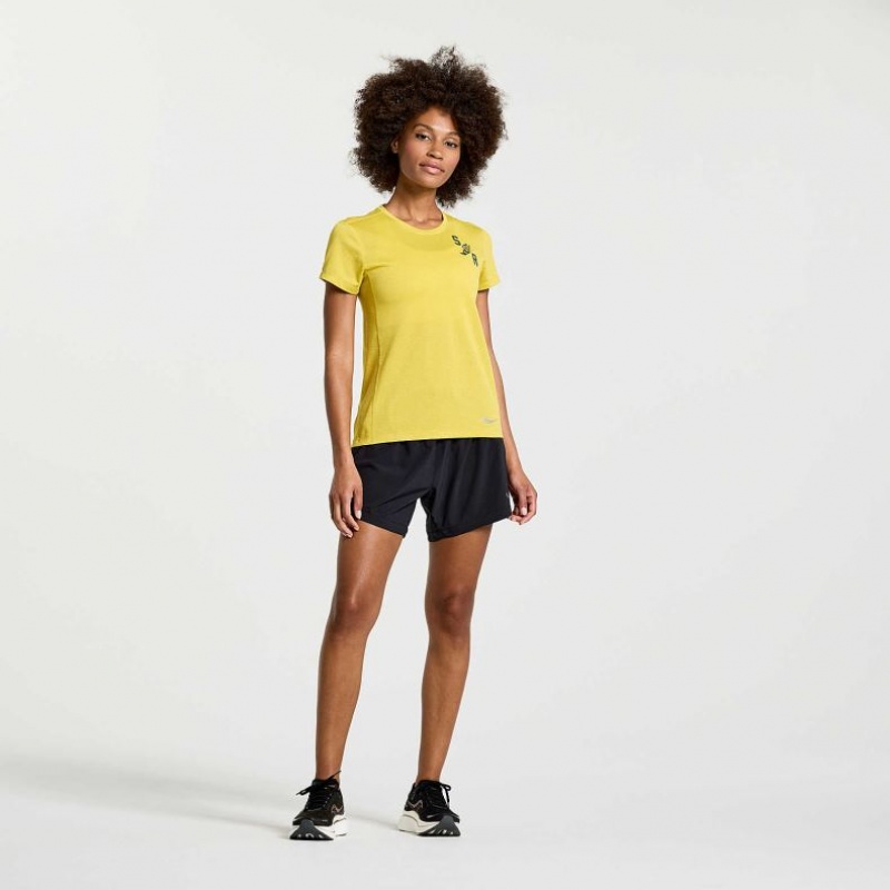 Yellow Women's Saucony Stopwatch Graphic Short Sleeve T-Shirt | SG-BWCLO